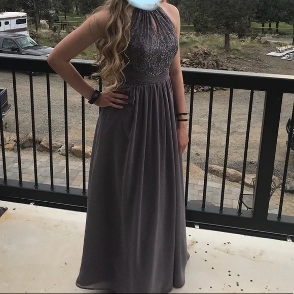 Dresses | Grey Prom Dress Floor Length Padded Builtin Bra Halter Neck Open  Back